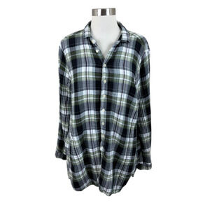 CP Shades Black Green Plaid Button Tunic Pockets Size M Oversized